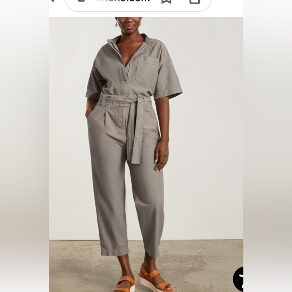 Everlane Fatigue Jumpsuit Lounge Short Sleeve Belted Blue Sz 4 NWOT Clay